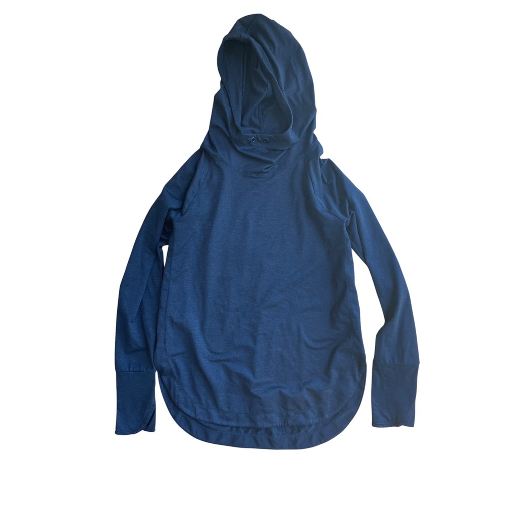 Athleta Speedlight Hoodie Navy Blue Scuba Neck Thumbhole Pullover Small